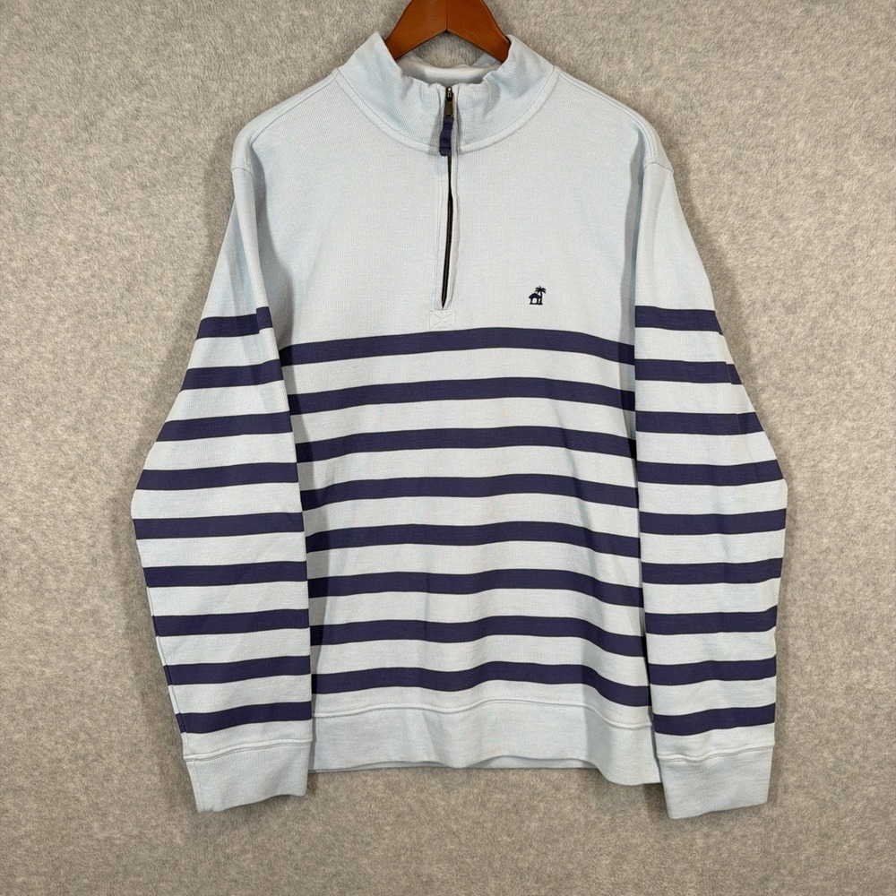 Caribbean Joe Men's Sweater XXL Blue Striped 1/4 Zip Long Sleeve Embroidered